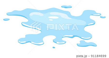 Water spill puddle. Blue liquid various shape in flat cartoon style. Vector fluid design element isolted on white background 91184699
