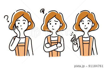 主婦の疑問と解決の表情イラストセット/白背景 91184761