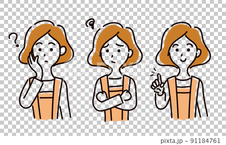 主婦の疑問と解決の表情イラストセット/白背景 91184761