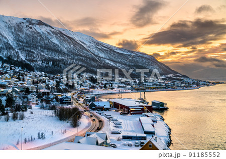 Sunset above the fjord in winter in Tromso, Norway Sunset above the fjord in winter in Tromso, Norway 91185552