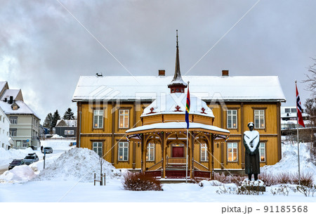 Old town hall of Tromso in winter in Polar Norway 91185568