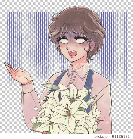 Showa retro girl cartoon style, depressed flower shop Showa retro girl cartoon style, depressed flower shop 91186181