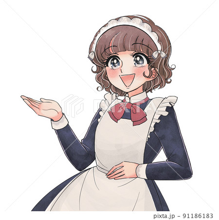 かわいい少女漫画タッチ アキバ系のメイドさん店員のイラスト素材