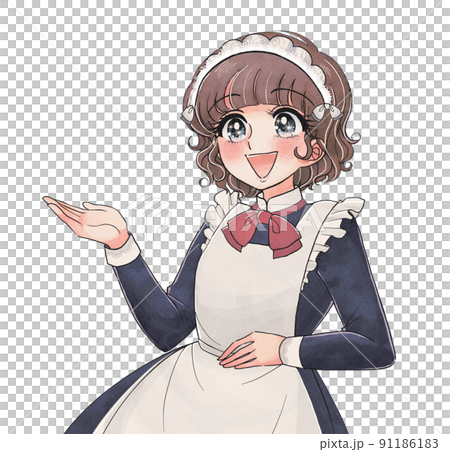 かわいい少女漫画タッチ・アキバ系のメイドさん店員 91186183