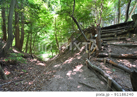 滋賀県 近江国「小堤城山城」の石垣と眺望 滋賀県 近江国「小堤城山城」の石垣と眺望 91186240