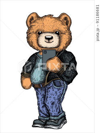 Cool teddy bear wearing hat. Print for t shirt apparel Cool teddy bear wearing hat. Print for t shirt apparel 91186681