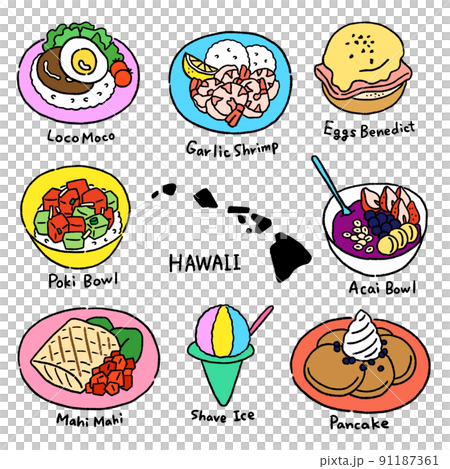 Vector illustration set of delicious Hawaiian gourmet food Vector illustration set of delicious Hawaiian gourmet food 91187361