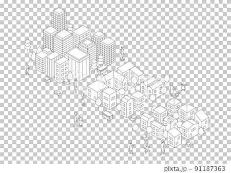 Isometric vector illustration of office district and residential area 91187363