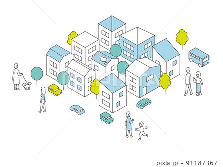 住宅地のアイソメベクターイラスト 91187367
