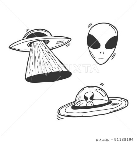 Set of alien portraits. Pencil drawing sketch.  Coisas para desenhar,  Desenhando esboços, Alien desenho