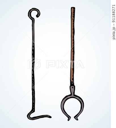 Old fire iron poker. Vector drawing Old fire iron poker. Vector drawing 91188271