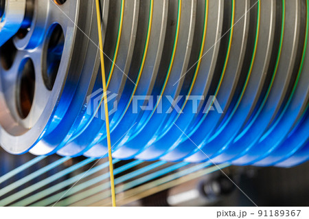 Close up of cable wire production in cable factory Close up of cable wire production in cable factory 91189367