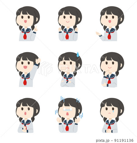 女子学生の上半身ポーズセット 女子学生の上半身ポーズセット 91191136