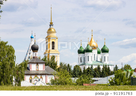 churches in Kolomna Kremlin on sunny summer day churches in Kolomna Kremlin on sunny summer day 91191763