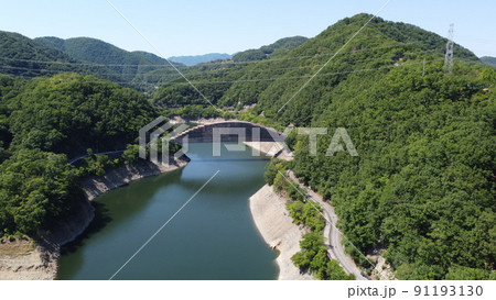一庫ダム　ダム湖　知明湖　ドローン撮影 91193130