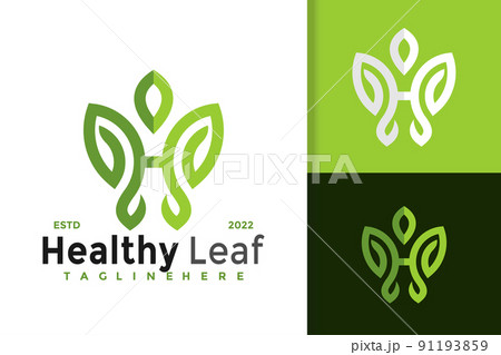 Letter H Healthy Leaf Elegant Modern Logo Design Vector Template 91193859