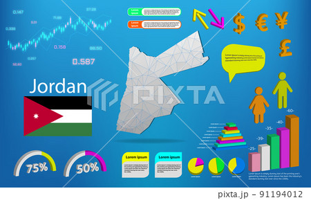 Jordan map info graphics - charts, symbols, elements and icons collection. Detailed Jordan map with High quality business infographic elements. 91194012
