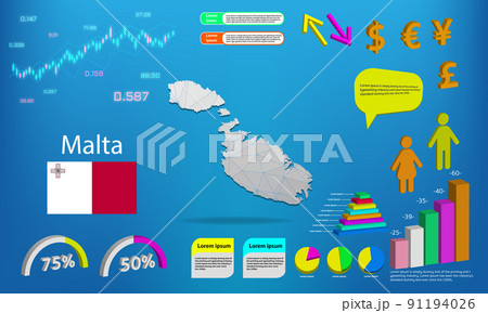 malta map info graphics - charts, symbols, elements and icons collection. Detailed malta map with High quality business infographic elements. 91194026