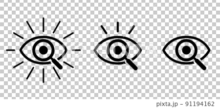 Eye and magnifying glass icon set 91194162