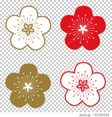 紅色、白色和金色的梅花圖標集 91194385