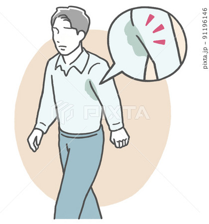 仕事中、シャツに脇汗のシミが出来て悩むアジア人男性 仕事中、シャツに脇汗のシミが出来て悩むアジア人男性 91196146