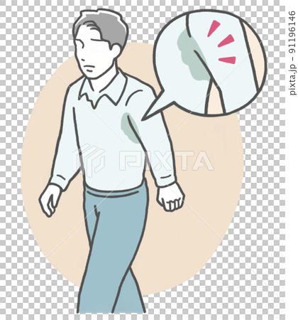 仕事中、シャツに脇汗のシミが出来て悩むアジア人男性 仕事中、シャツに脇汗のシミが出来て悩むアジア人男性 91196146