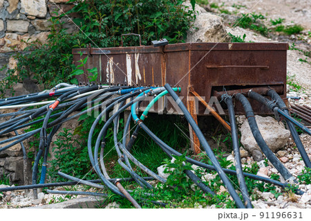 makeshift plumbing in a mountain village 91196631