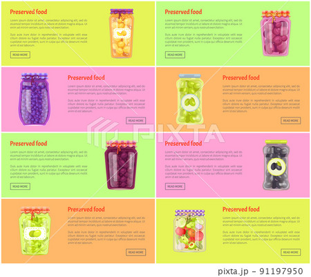 Preserved Food Set of Posters Vector Illustration 91197950