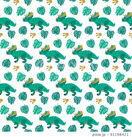 Triceratops Monstera Leaf Seamless Pattern Triceratops Monstera Leaf Seamless Pattern 91198421