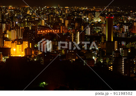 都市夜景景観「花岡山展望台から熊本市パノラマ夜景風景」 91198502