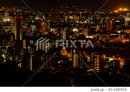 都市夜景景観「花岡山展望台から熊本市パノラマ夜景風景」 91198503