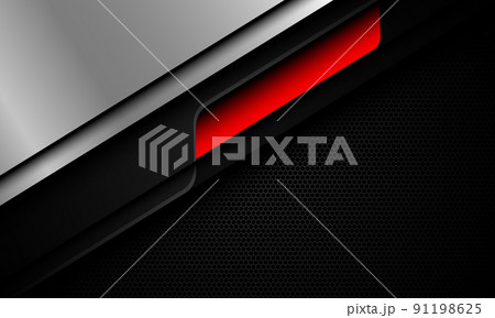 Abstract silver red cyber grey metallic geometric on black hexagon mesh design modern technology futuristic background vector 91198625