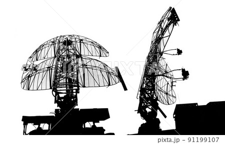 Contour air defense radars of military mobile anti aircraft systems, modern army industry on a white background, Russia 91199107