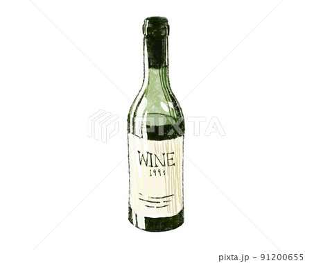 赤ワインのビンの水彩イラスト 91200655