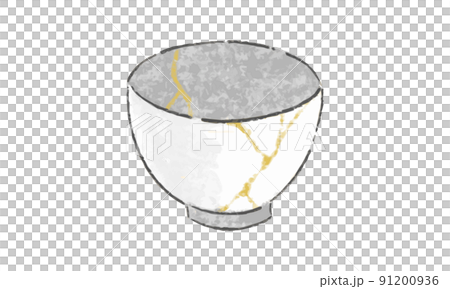 Illustration of a plate, a bowl, and a kintsugi with a main line Illustration of a plate, a bowl, and a kintsugi with a main line 91200936