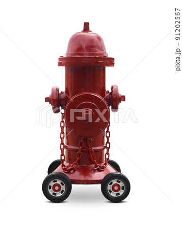 Water flowing from an open red fire hydrant.  isolated on white background 91202567
