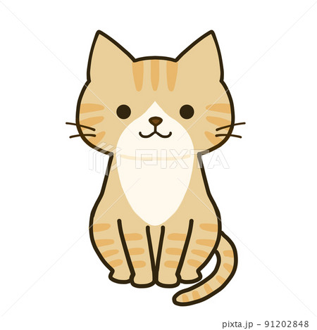 おすわりするシンプルなハチワレ茶トラ猫のイラスト素材 [91202848