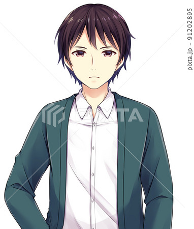 アニメ風の男性キャラクター　真顔 91202895