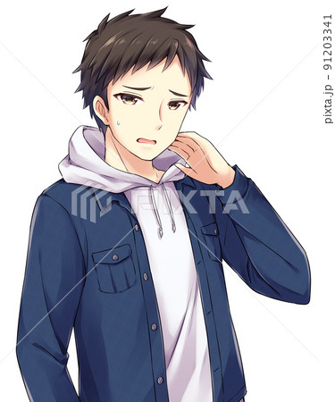 アニメ風の男性キャラクター　困り顔 91203341