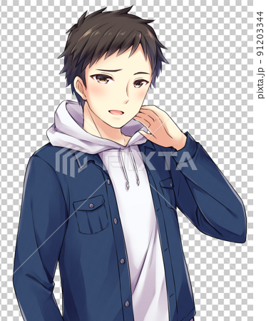 Anime-style male character shy face - Stock Illustration [91202897] - PIXTA