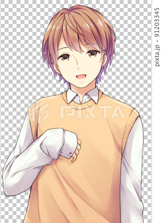 アニメ風の男性キャラクター 明るい顔のイラスト素材