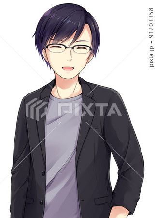アニメ風の男性キャラクター　笑顔 91203358