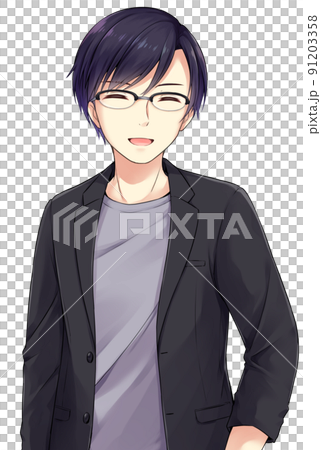 アニメ風の男性キャラクター　笑顔 91203358