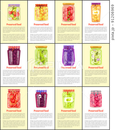 Preserved Fruit and Vegetables Set Vector Icon 91206969