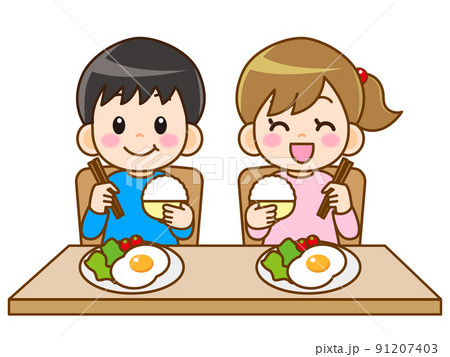 ごはんを食べる小学生のイラスト素材2 91207403