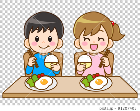 ごはんを食べる小学生のイラスト素材2 91207403