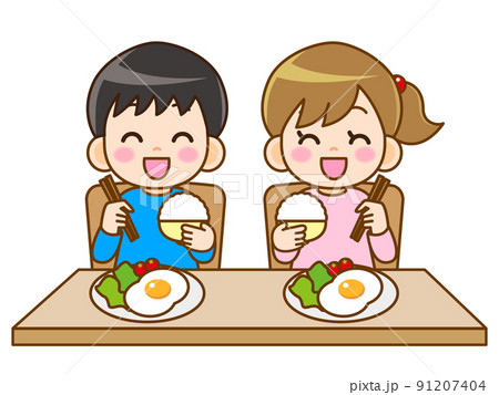 ごはんを食べる小学生のイラスト素材3 91207404