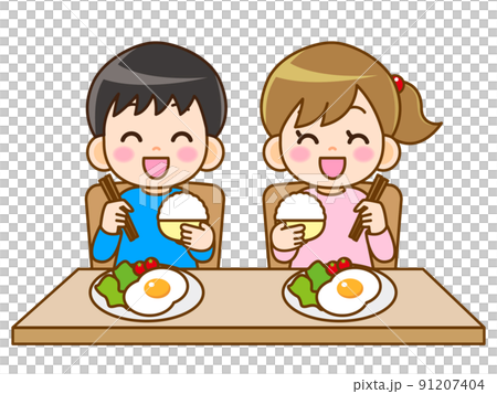 ごはんを食べる小学生のイラスト素材3 91207404