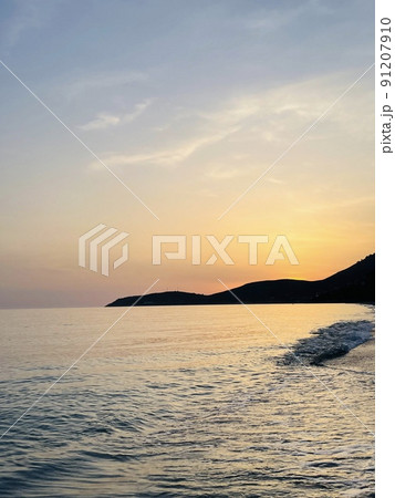 Scenic sunset over Ioninan sea in Vlore Albania . 91207910