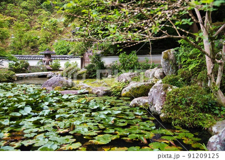 當麻寺中之坊_香藕園心字の池と灯籠 當麻寺中之坊_香藕園心字の池と灯籠 91209125